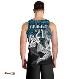 Custom Sharks Rugby Men Tank Top Hibiscus and Sharkies Tattoo With Polynesian Pattern