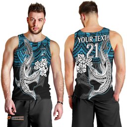 Custom Sharks Rugby Men Tank Top Hibiscus and Sharkies Tattoo With Polynesian Pattern