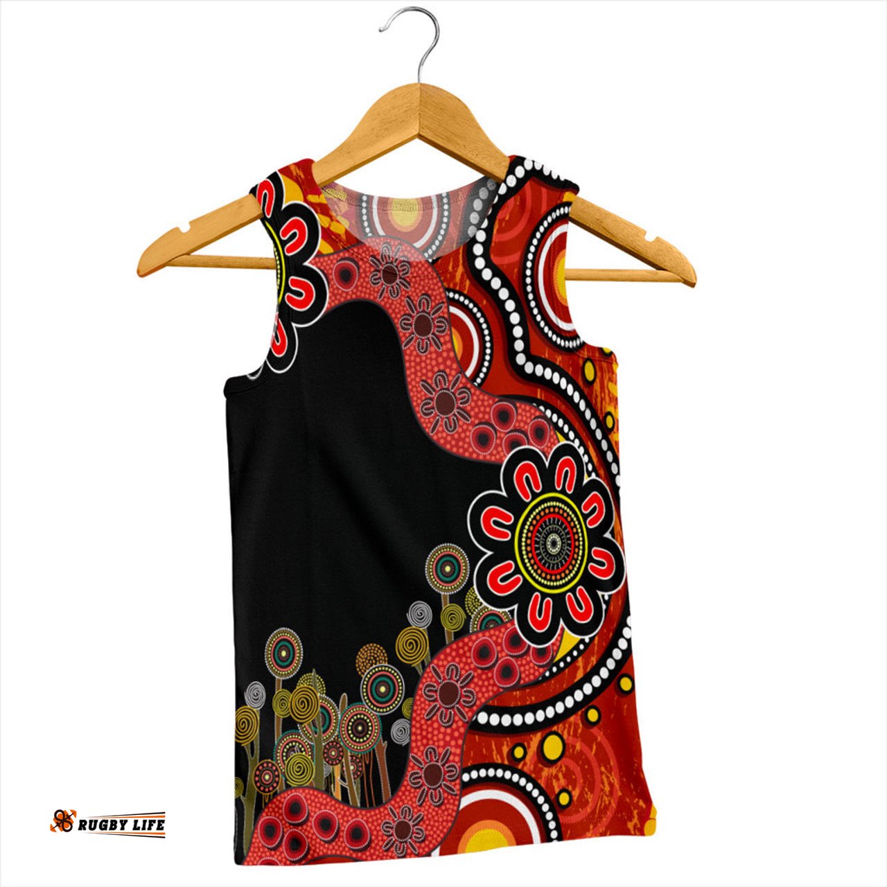 Australia Men Singlet Aboriginal Indigenous Dot Painting Red And Black