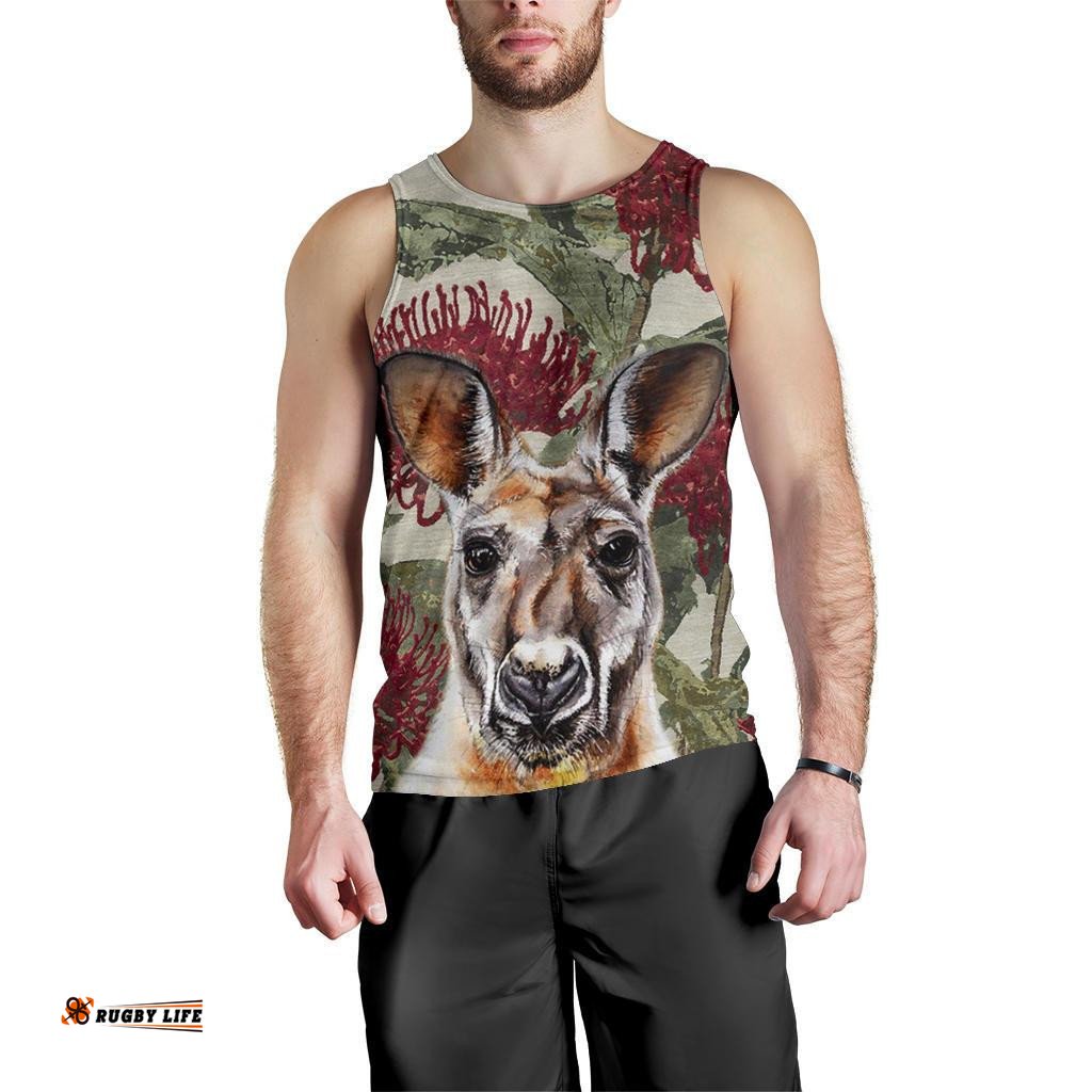 Men Tank Top - Kangaroo Mens Tank Waratah Painting