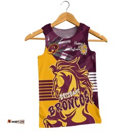 Brisbane Broncos Men Singlet - Happy Australia Day We Are One And Free V2