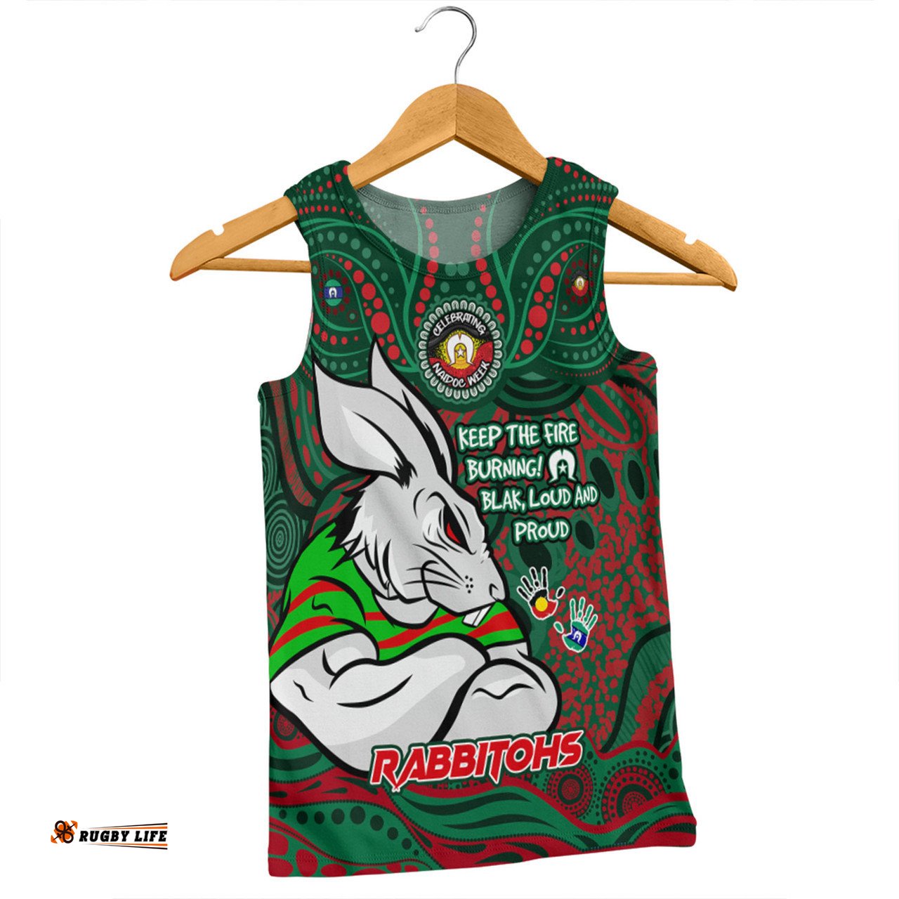 South Sydney Rabbitohs Men Singlet Celebrating Naidoc Week 2024 Aboriginal Dot Art Inspired