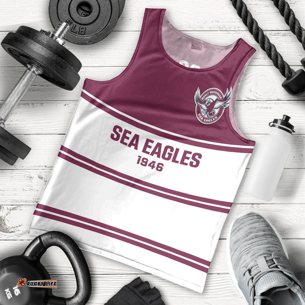 Sea Eagles Rugby Men Tank Top Manly Warringah White Sporty Style