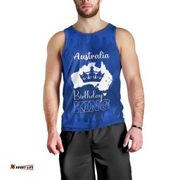 Personalised Australia King Birthday Men Tank Top Australian Map With Crown Blue Version
