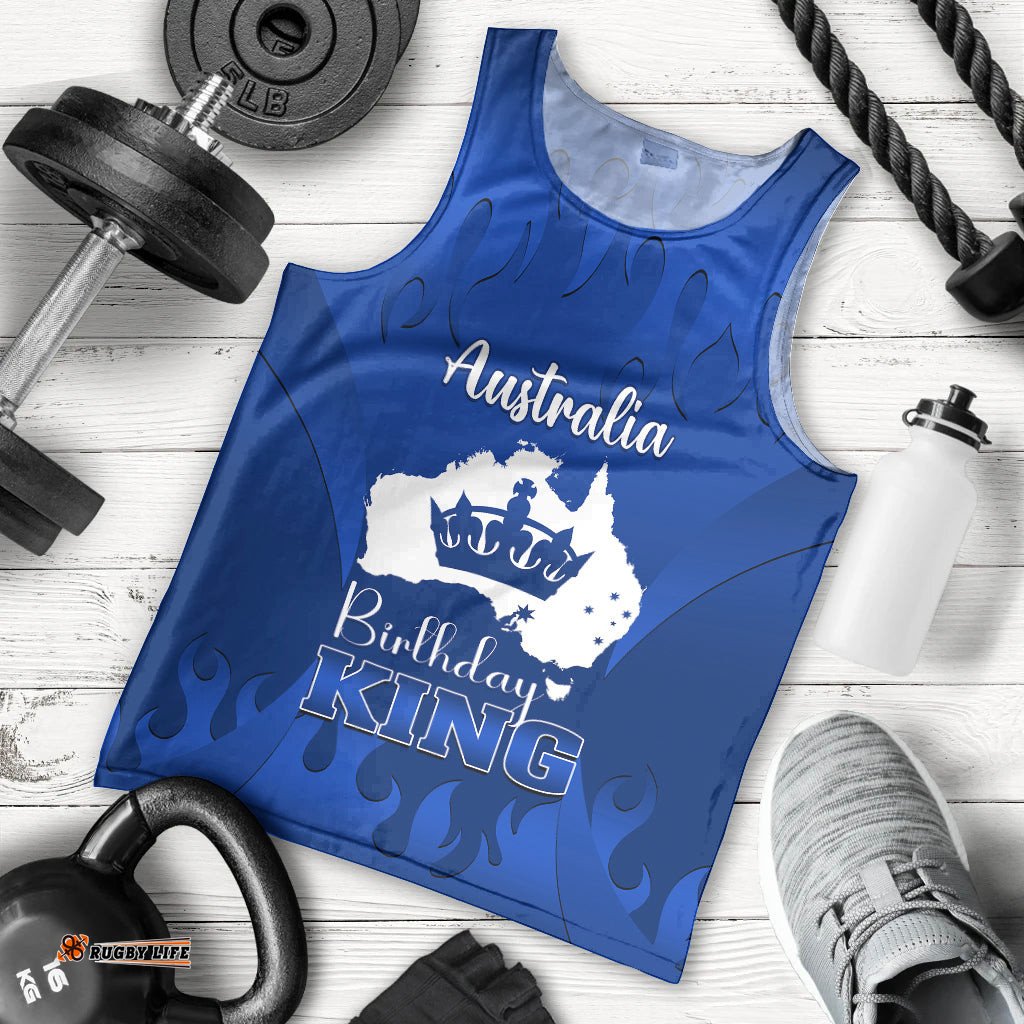 Personalised Australia King Birthday Men Tank Top Australian Map With Crown Blue Version