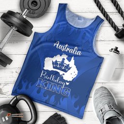 Personalised Australia King Birthday Men Tank Top Australian Map With Crown Blue Version