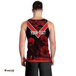 Illawarra Dragons Rugby Personalised Men Tank Top Anzac Day Red Poppies