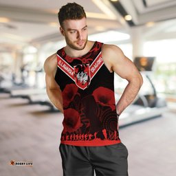 Illawarra Dragons Rugby Personalised Men Tank Top Anzac Day Red Poppies