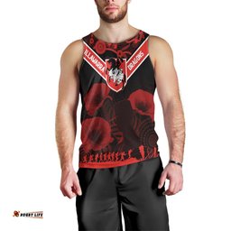 Illawarra Dragons Rugby Personalised Men Tank Top Anzac Day Red Poppies