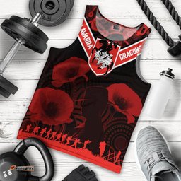 Illawarra Dragons Rugby Personalised Men Tank Top Anzac Day Red Poppies