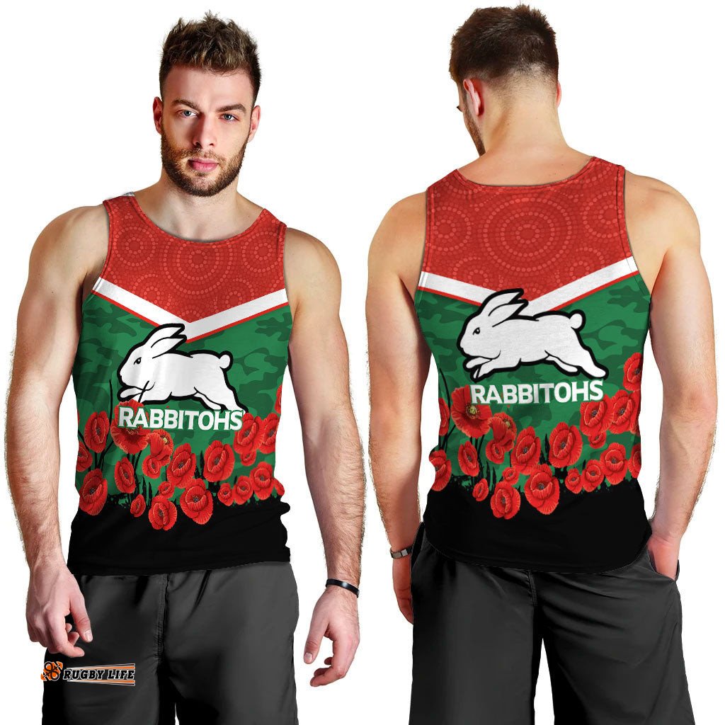 Rabbitohs Anzac Day Men Tank Top - Indigenous Art -