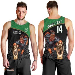 Custom Warriors Rugby Men Tank Top Go Champions Aotearoa Mascot With Polynesian Maori Pattern