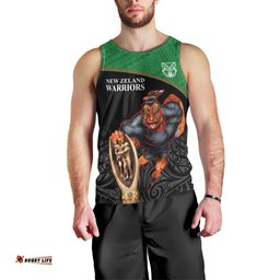 Custom Warriors Rugby Men Tank Top Go Champions Aotearoa Mascot With Polynesian Maori Pattern