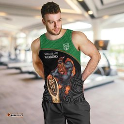 Custom Warriors Rugby Men Tank Top Go Champions Aotearoa Mascot With Polynesian Maori Pattern