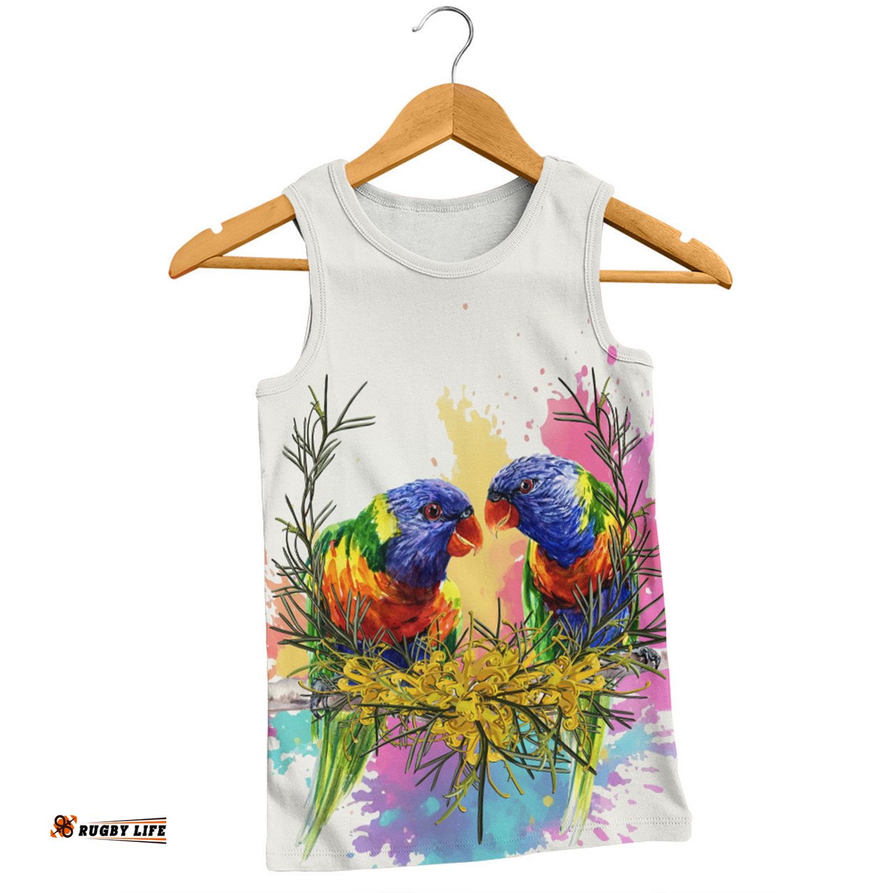 Australia Rainbow Lorikeets Men Singlet - Rainbow Lorikeets With Grevillea Flowers Men Singlet