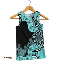 Australia Men Singlet Aboriginal Indigenous Dot Painting Turquoise