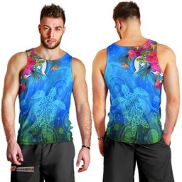 Men Tank Top - Torres Strait Blue Sea With Hibiscus