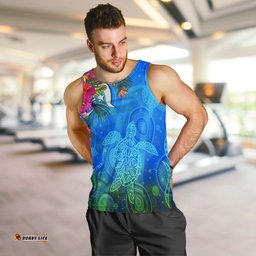 Men Tank Top - Torres Strait Blue Sea With Hibiscus