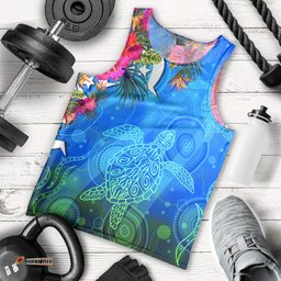 Men Tank Top - Torres Strait Blue Sea With Hibiscus