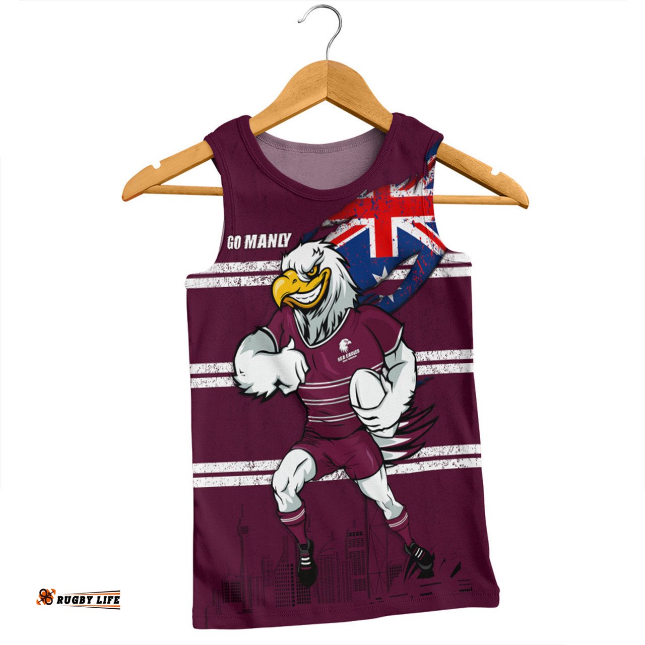 Manly Warringah Sea Eagles Men Singlet Custom For Die Hard Fan Australia Flag Scratch Style