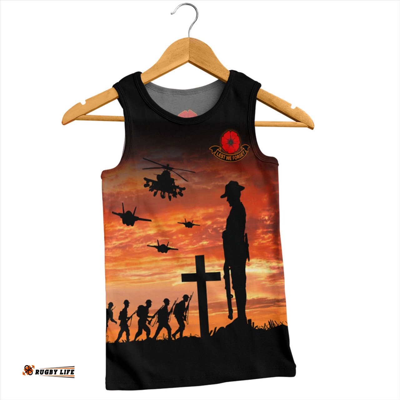 Australia Men Singlet Anzac Lest We Forget Sunset Soldiers Army