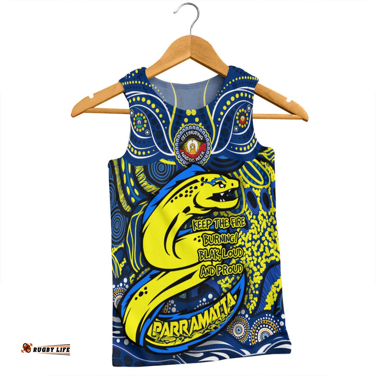 Parramatta Eels Men Singlet Celebrating Naidoc Week 2024 Aboriginal Dot Art Inspired