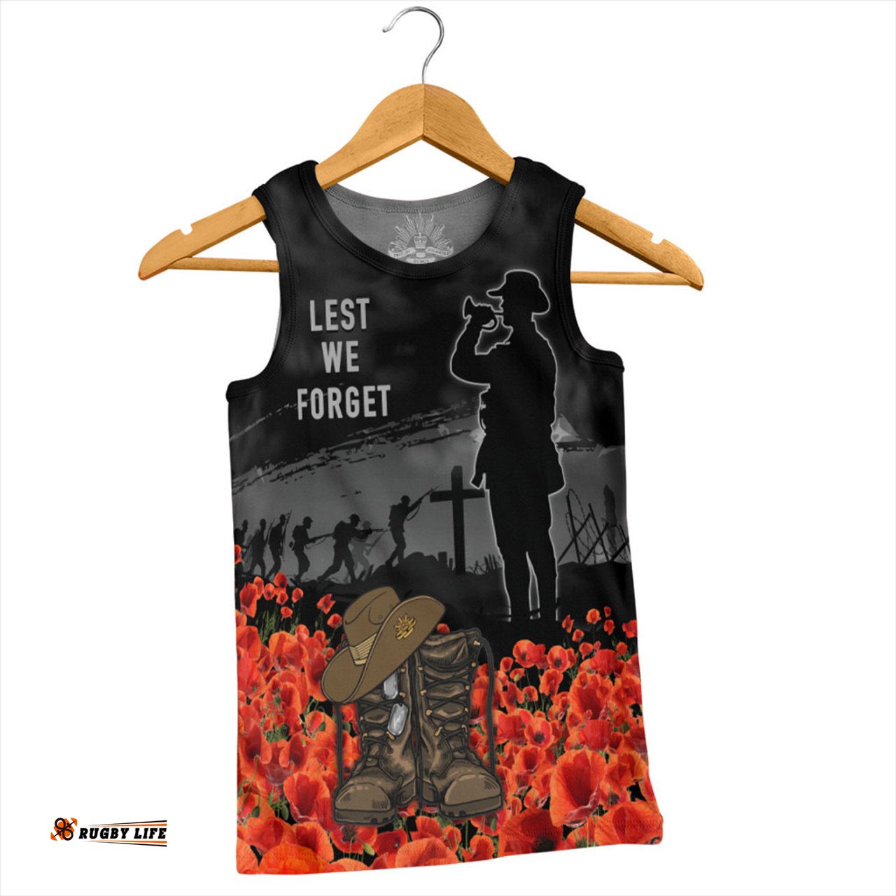 Australia Men Singlet Lest We Forget Hat And Boots Design Poppy Flower