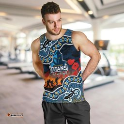 (Custom Personalised) Anzac Day NRL - Titans Men Tank Top Aboriginal Lizard Patterns