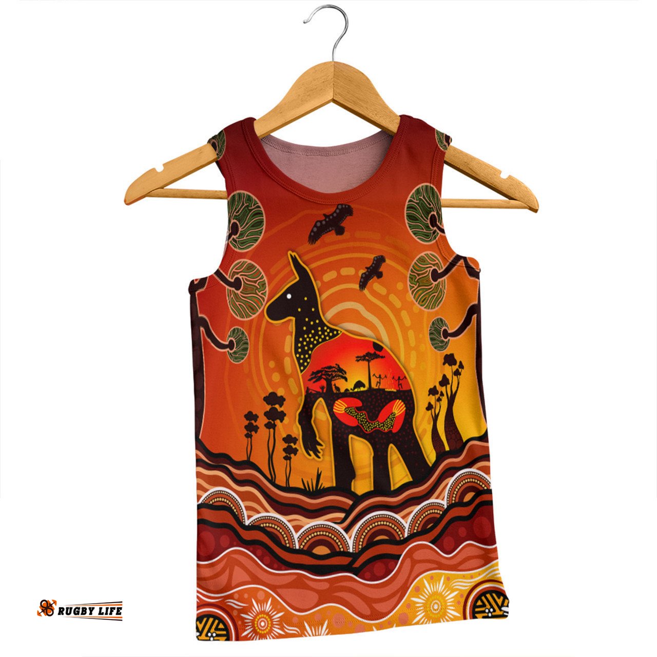 Australia Men Singlet Aboriginal Indigenous Kangaroo With Dot Painting Pattern