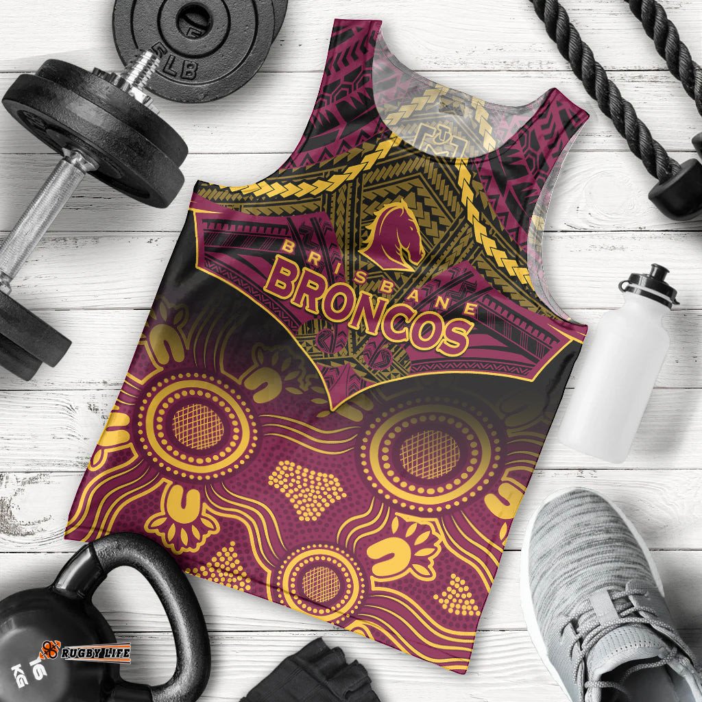 Broncos Rugby Men Tank Top Brisbane 1987 Aboriginal Mix Polynesian Pattern