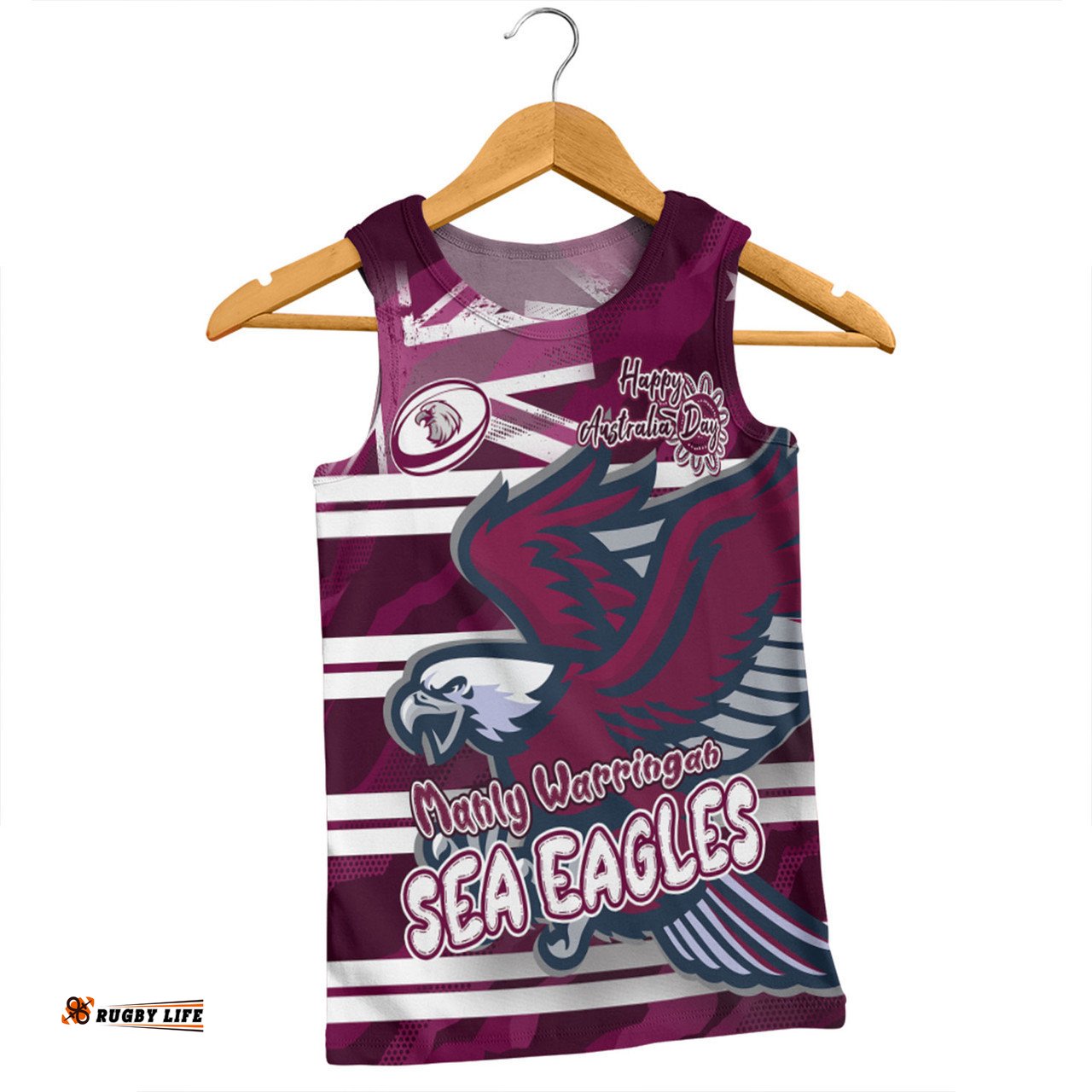 Manly Warringah Sea Eagles Men Singlet - Happy Australia Day We Are One And Free