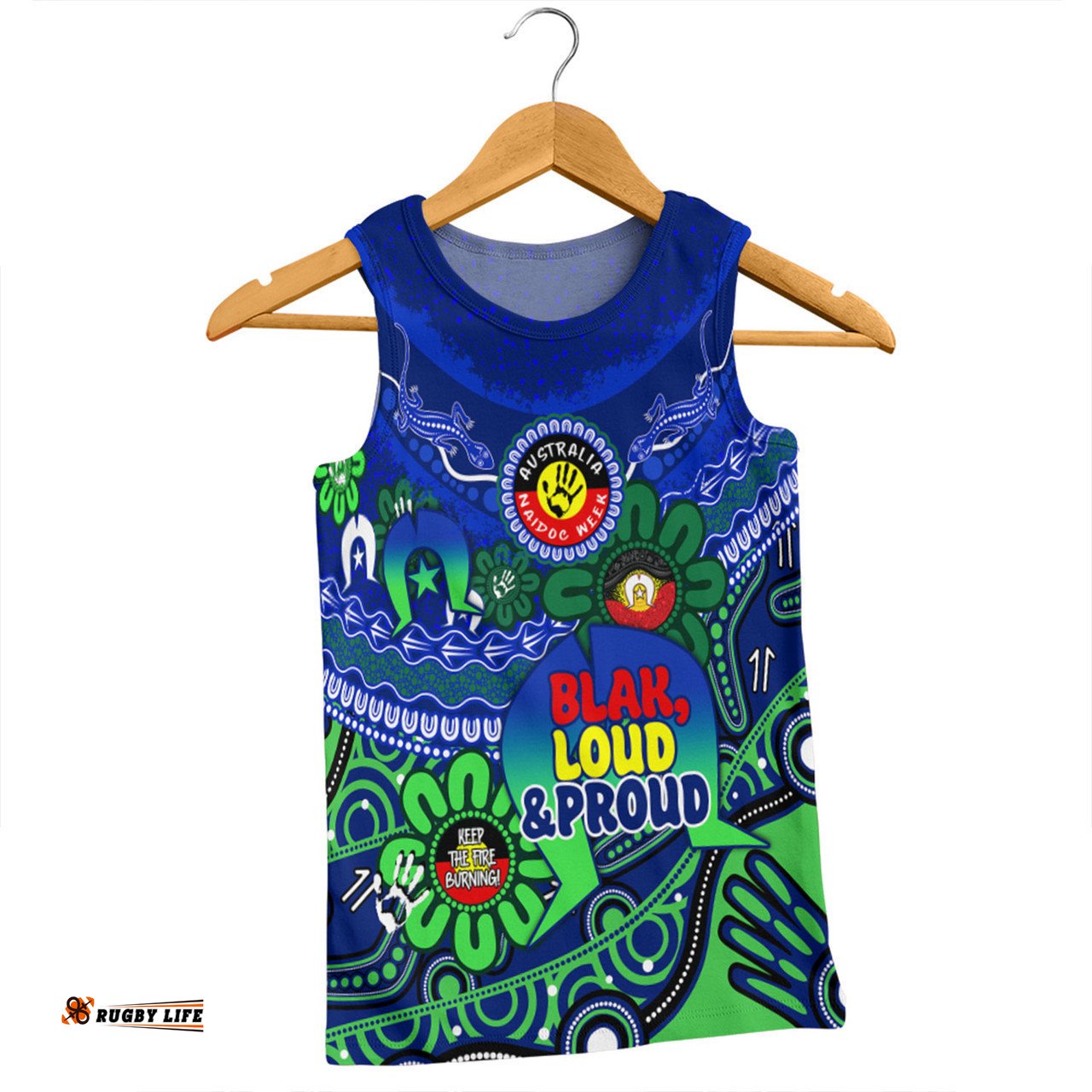 Australia Men Singlet Naidoc Week Torres Strait Symbol With Aboriginal Pattern Inspired Blue