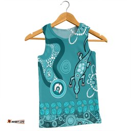 Australia Goanna Aboriginal Men Singlet - Indigenous Dot Goanna Teal Blue Men Singlet