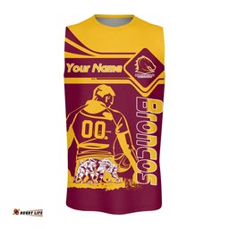 Brisbane Broncos Oneck Tank Top Personalized Pentagon Style- NRL