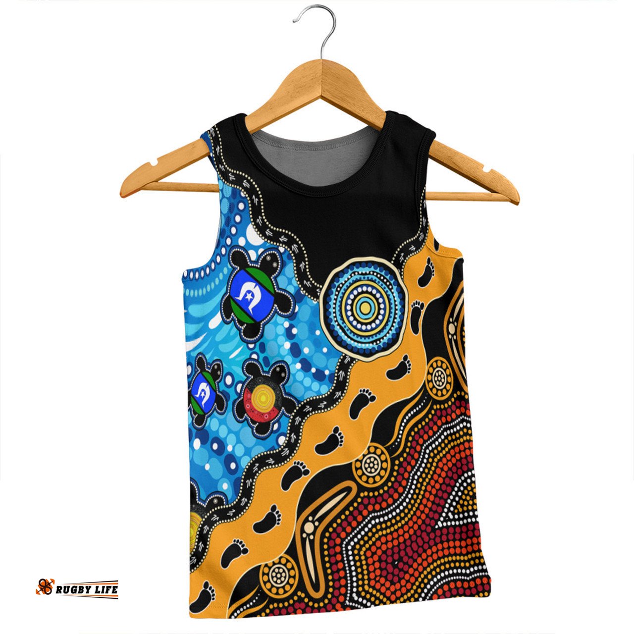 Australia Men Singlet Aboriginal Inspired River And Land Style Of Dot Painting