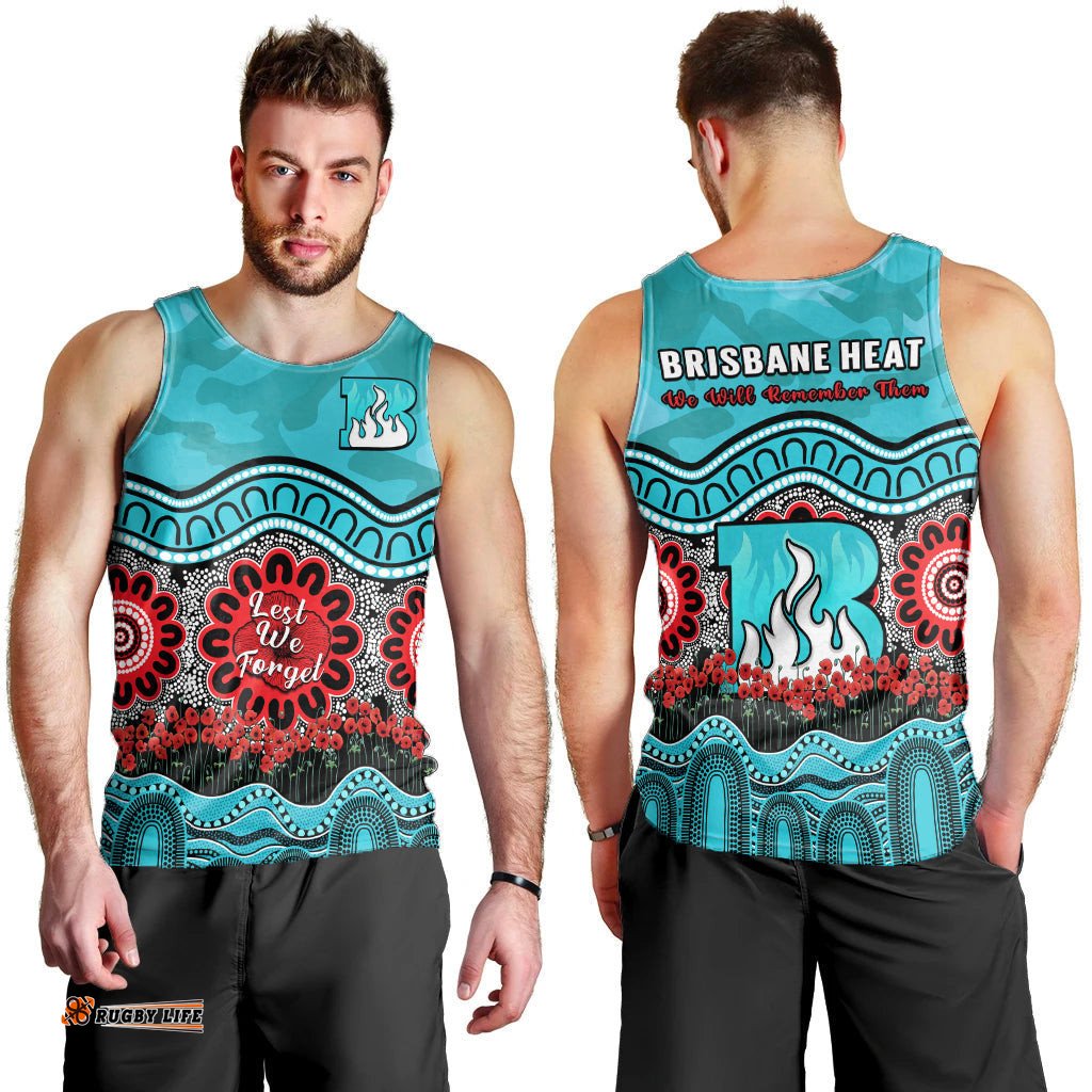 Brisbane Heat Cricket ANZAC Men Tank Top Poppy Aboriginal Camouflage