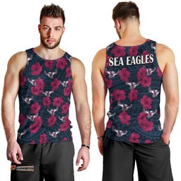 Sea Eagles Rugby Men Tank Top Polynesian Style With Hibiscus