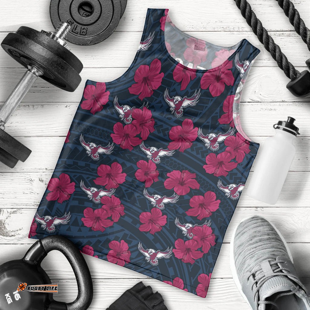 Sea Eagles Rugby Men Tank Top Polynesian Style With Hibiscus