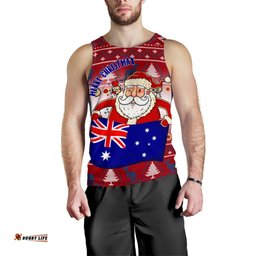 Christmas Men's Tank Top - Australia Santa Claus Hold The Flag ( Red)