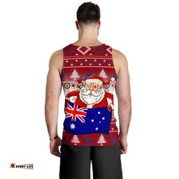 Christmas Men's Tank Top - Australia Santa Claus Hold The Flag ( Red)