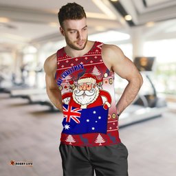 Christmas Men's Tank Top - Australia Santa Claus Hold The Flag ( Red)