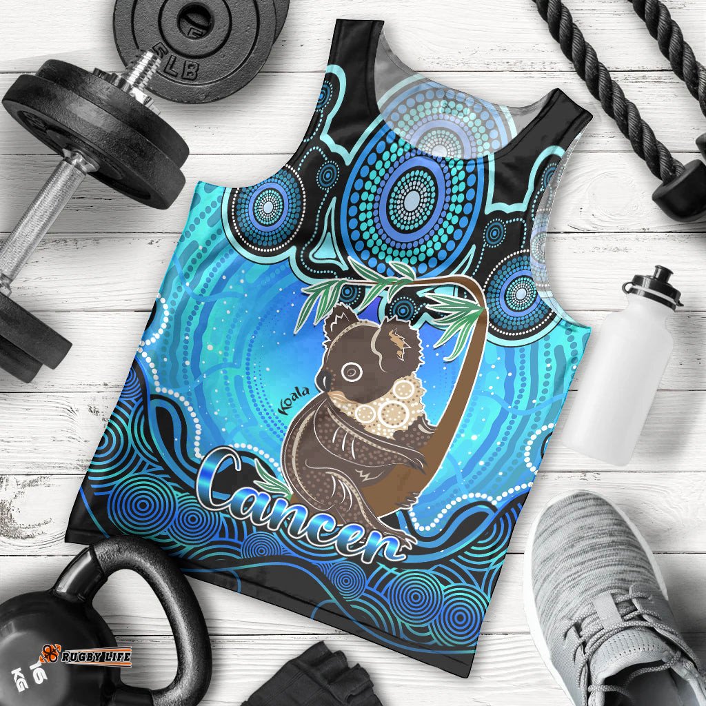 Personalised Australia Cancer Koala Zodiac Men Tank Top Auz Astrology Aboriginal - Aqua