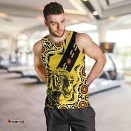 Richmond Tigers Football Men Tank Top Angry Tiger Roaring Aboriginal Boomerang and Dots Art
