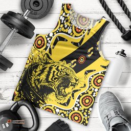 Richmond Tigers Football Men Tank Top Angry Tiger Roaring Aboriginal Boomerang and Dots Art