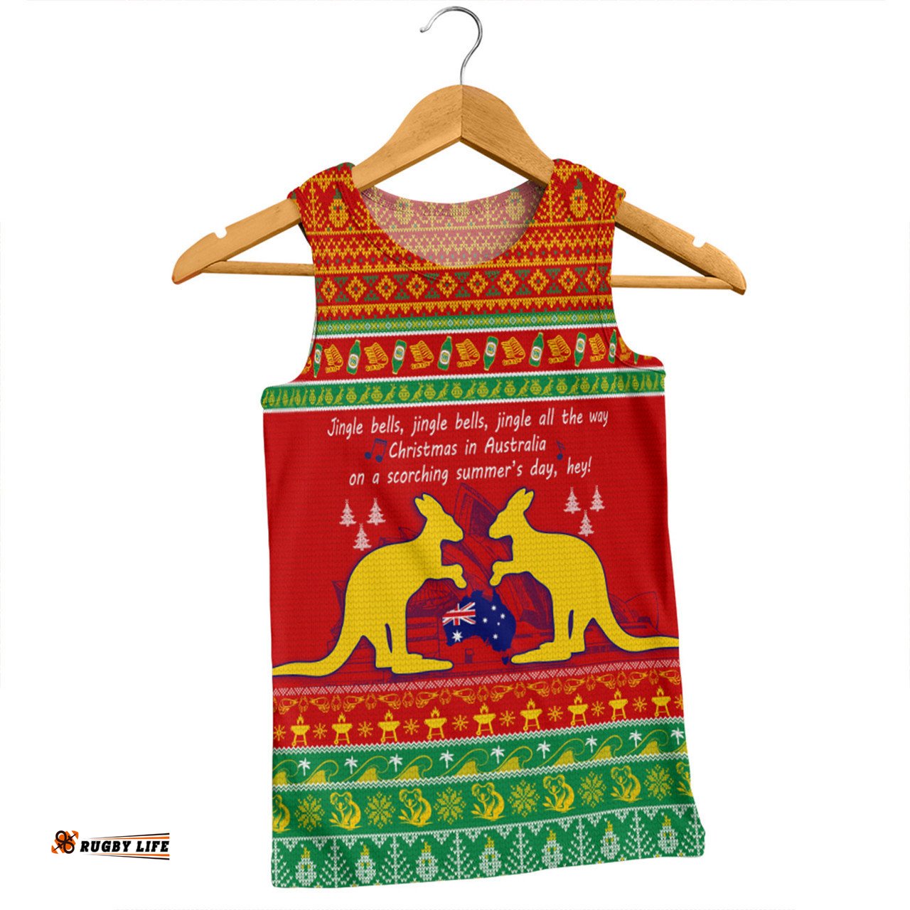 Australian Christmas Carol Christmas Men Singlet - Jingle Bells Ugly Style V2 Men Singlet