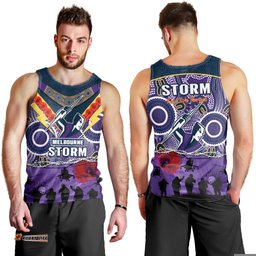 Melbourne Storm Rugby ANZAC Men Tank Top Indigenous Poppy Australian Army