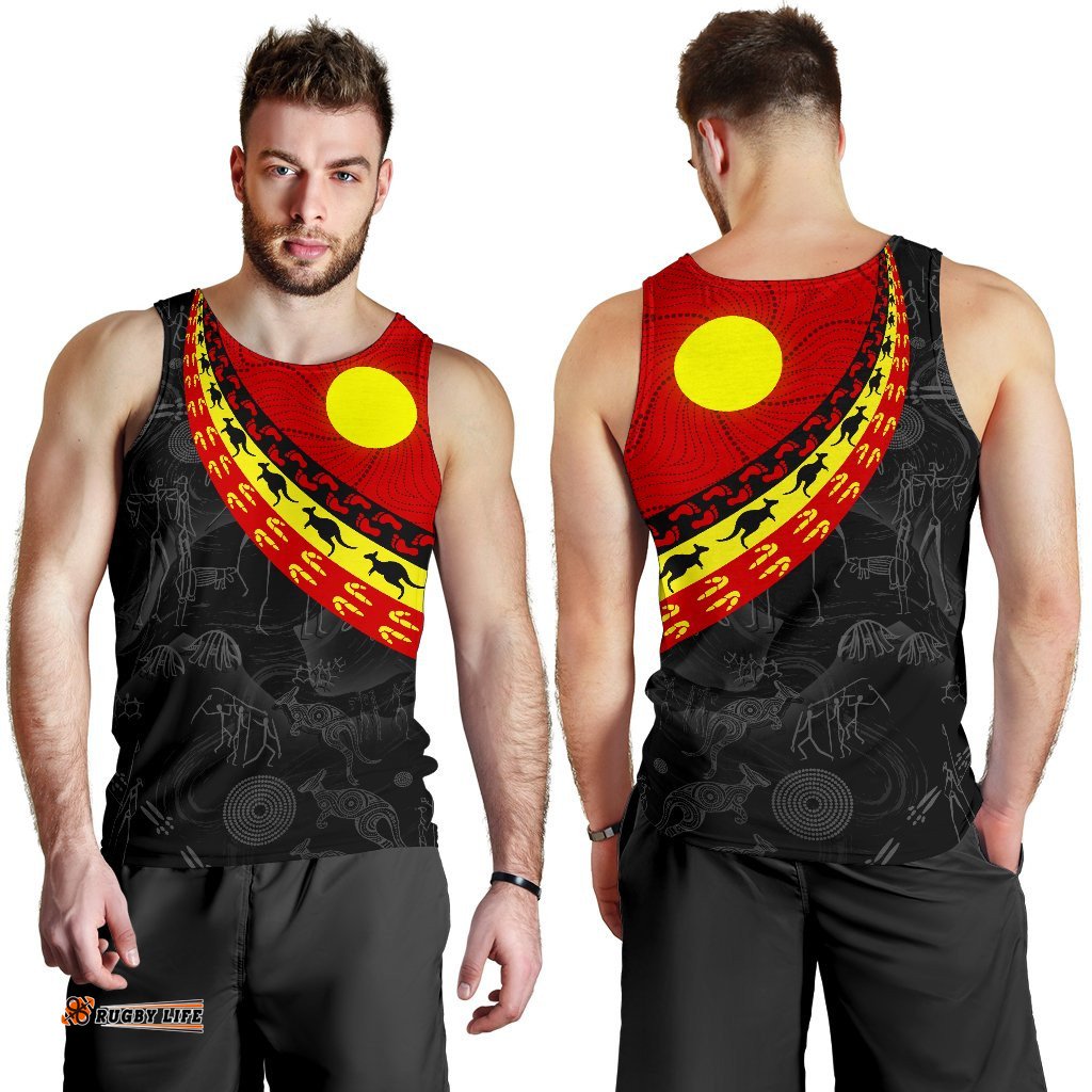 Aboriginal Men's Tank Top, Indigenous Flag Circle Dot Painting