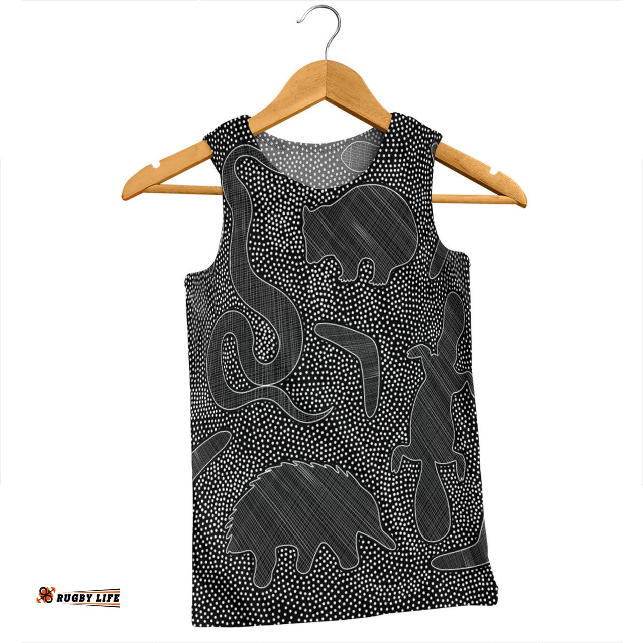 Australia Dot Painting Inspired Aboriginal Men Singlet - Aboriginal Dot Grey Art With Animals Men Singlet