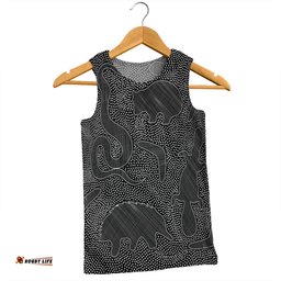 Australia Dot Painting Inspired Aboriginal Men Singlet - Aboriginal Dot Grey Art With Animals Men Singlet