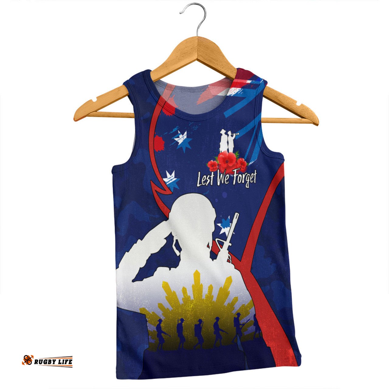 Australia Anzac Day Custom Men Singlet - Lest We Forget With Blue Camouflage Pattern Men Singlet